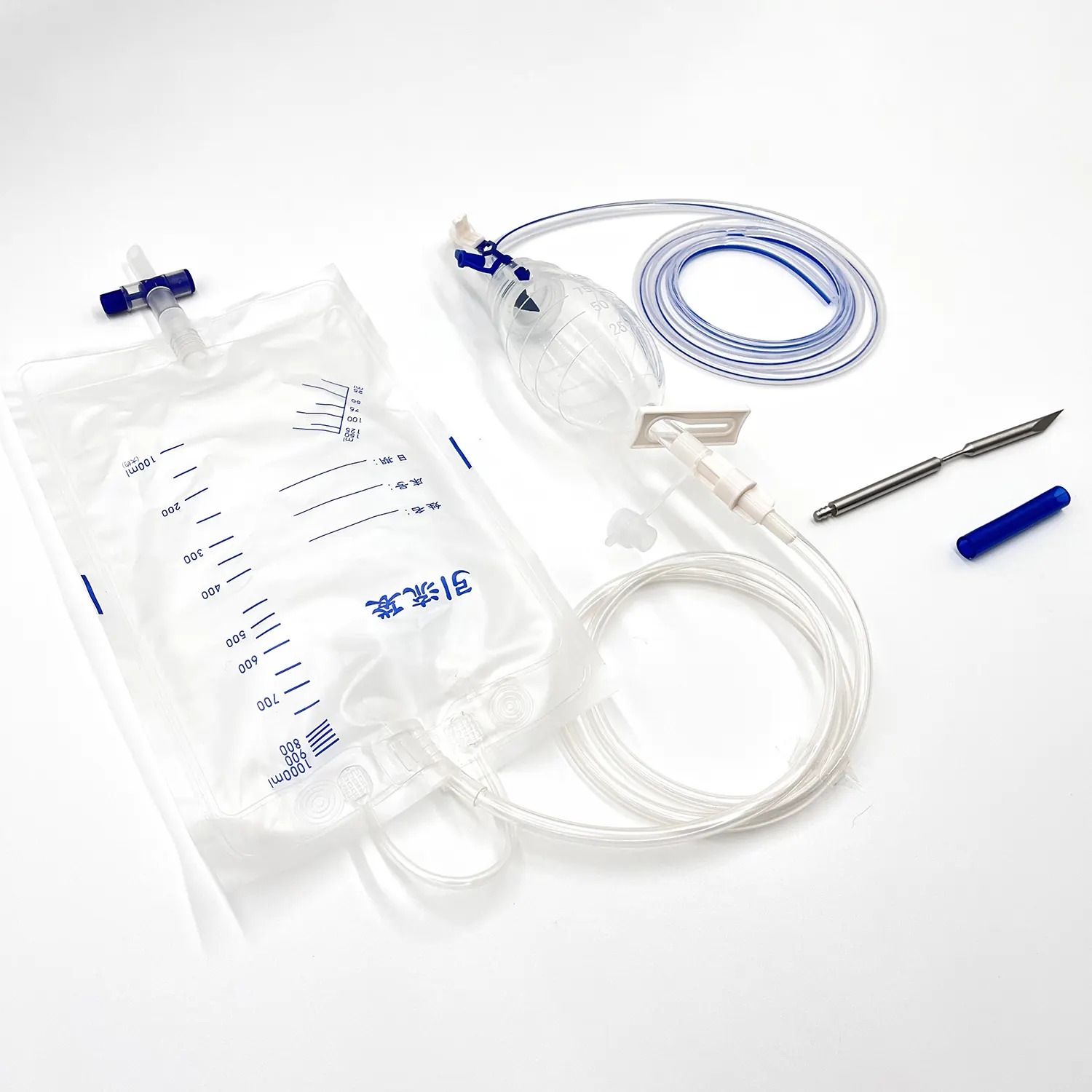 Negative Pressure Wound Drainage Set, Silicone Drain with Suction Bulb, Sterile Single Use